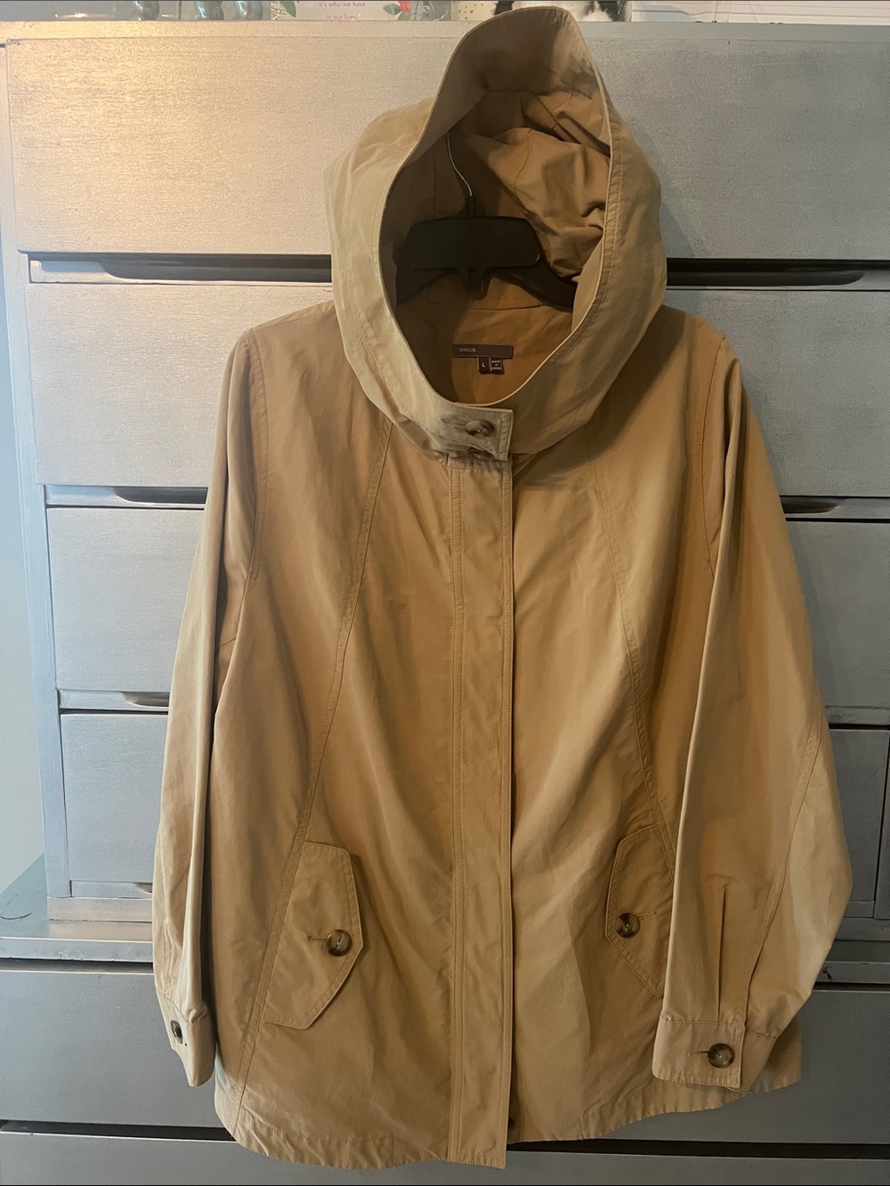 Vince Hooded Anorak Trench Coat in Beige